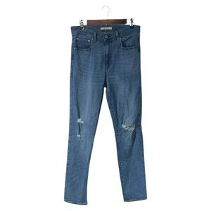 Levi’s 724 High Rise Straight Leg Blue Jeans Denim Stretch Distressed Size 30